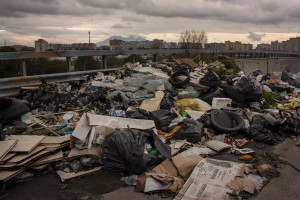 January 17, 2104 – Naples, Italy: An area of the ring road designated for cars emergency stop is transformed into an illegal dump.