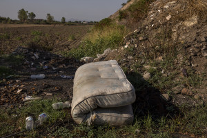 Abandoned waste close to the farmlands of Afragola, Southern Italy on September 17, 2019. The area is part of the so-called “land of ​fires”, a site of toxic and illegal waste dump.