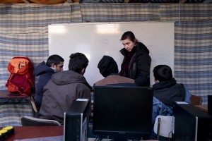 January 28, 2016 – Calais, France: Migrants studying English in a temporary school inside the refugee camp of Calais, known as “The Jungle”. While migrants have for years sought to cross over to Britain from Calais, the numbers have shot up since the refugee crisis went into overdrive last year.