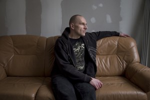 Andrei, 50 years old relaxes on a sofa of Convictus center in Tallinn, Estonia on March 20, 2017. Andrei has been using fentanyl for about five years, since he was arrested for drug possession in 2007 and released after one year and half. He has been working for about eight years at Convictus center trying to help people to stop drug use.
