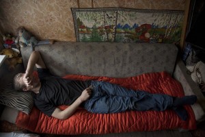 Roland, 28 years old is seen on the bed of his house under the influence of fentanyl in Majaka district, in Tallinn, Estonia on March 19, 2017. Roland has been using fentanyl for about fifteen years and he is sick of HIV.