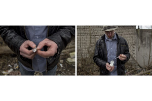 Igor, 33 years old prepares a syringe of fentanyl in a park of Majaka in Tallinn, Estonia on March 20, 2017. Igor has been using fentanyl for about fifteen years. Before becoming a fentanyl dependent Igor was a military of the Estonian army.