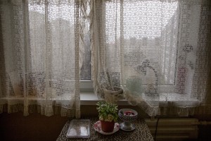 The window of Igor’s house in Lasnamae district, an area where drug addicts usually go to inject fentanyl in Tallinn, Estonia on March 22, 2017. Igor has been using fentanyl for about fifteen years, since his wife left him. Before becoming a fentanyl dependent Igor was a military of the Estonian army.