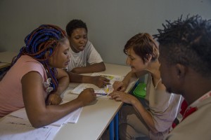 Assunta Tropeano, operator of Petruro Irpino Sprar (Protection systems for asylum seekers and refugees) holds a course of Italian language for migrants inside the headquarter of the Sprar (Protection systems for asylum seekers and refugees) in Petruro Irpino, southern Italy, on June 14, 2017. Petruro Irpino is an Italian small village with 367 inhabitants in the province of Avellino in Campania, which is claiming to be an efficient model of integration and where people of different religions and coming from different parts in the world peaceful live together.