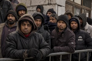 Afghans and Pakistanis migrants waiting for the food distribution near a park in Bihać, Bosnia and Herzegovina on November 28, 2018.