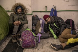 Migrants are seen inside a reception center in Velika Kladusa, Bosnia and Herzegovina on November 30, 2018.
