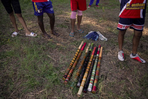 “Elle” bat made out from well-seasoned bamboo are seen in Naples, Italy on September 29, 2019. Every Sunday hundreds of people belonging to the Sri Lankan community in Italy gather in the “Real Bosco di Capodimonte” of Naples and play “elle”, a very popular Sri Lankan bat-and-ball game, often played in rural villages and urban areas.