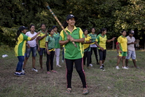 A moment of a match of “elle” in Naples, Italy on September 29, 2019. Every Sunday hundreds of people belonging to the Sri Lankan community in Italy gather in the “Real Bosco di Capodimonte” of Naples and play “elle”, a very popular Sri Lankan bat-and-ball game, often played in rural villages and urban areas.