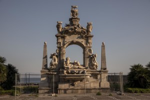 A general view of the “Sebeto” fountain on the eleventh day of unprecedented lockdown across of all Italy imposed to slow the spread of coronavirus in Naples, Southern Italy on March 20, 2020.