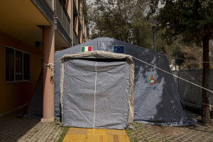 A tent of the Italian Civil Protection is seen outside the third Covid 3 Hospital (Istituto clinico CasalPalocco) during the Coronavirus emergency in Rome, Italy on March 30, 2020. The Italian government is continuing to enforce the nationwide lockdown measures to avoid the spread of the infection in the country.