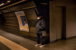 A man wearing a mask is seen inside Garibaldi metro station on the fifth day of unprecedented lockdown across of all Italy imposed to slow the spread of coronavirus in Naples, Southern Italy on March 14, 2020.