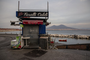 A kiosk on the Naples waterfront after the Italian government locks down whole country as new coronavirus cases surge, in Naples, Italy on March 10, 2020.