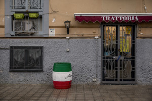 A closed tavern in seen on the fifth day of unprecedented lockdown across of all Italy imposed to slow the spread of coronavirus in Naples, Southern Italy on March 14, 2020.