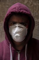 Franco, 40 years old is portrayed wearing a mask on the eighth day of unprecedented lockdown across of all Italy imposed to slow the spread of coronavirus in Naples, Southern Italy on March 17, 2020.