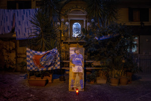 A picture of the Argentine soccer legend Diego Armando Maradona is seen in the historic center of Naples, Italy on November 28, 2020.