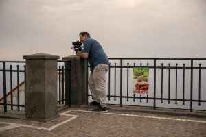 Cameraman Enzo Cit is seen during the film shooting of “Top gun” porn parody realized by Napolsex production in Ischia island, Southern Italy on July 26, 2021.