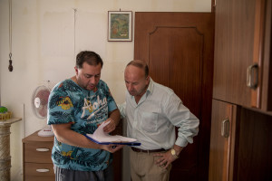 Director Axel Ramirez (left) and Napolsex producer Max Biondi (right) are seen during the film shooting of “Top gun” porn parody realized by Napolsex production in Ischia island, Southern Italy on July 25, 2021.