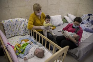 Nurses look after surrogate-born babies inside a special shelter owned by BioTexCom clinic in a residential basement, as Russia’s invasion continues, on the outskirts of Kyiv, Ukraine on March 19, 2022.