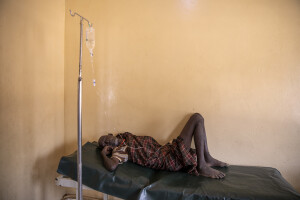 Ariong, 60 years old lies on a bed after doctors diagnosed him with anemia and low blood pressure at Katilu sub-country hospital located in Turkana County, northwest Kenya on October 18, 2024. The severe drought in Kenya is generating food insecurity and difficult access to water. These two factors, in addition to high temperatures, are the main causes of low blood pressure and anemia, especially in older people.